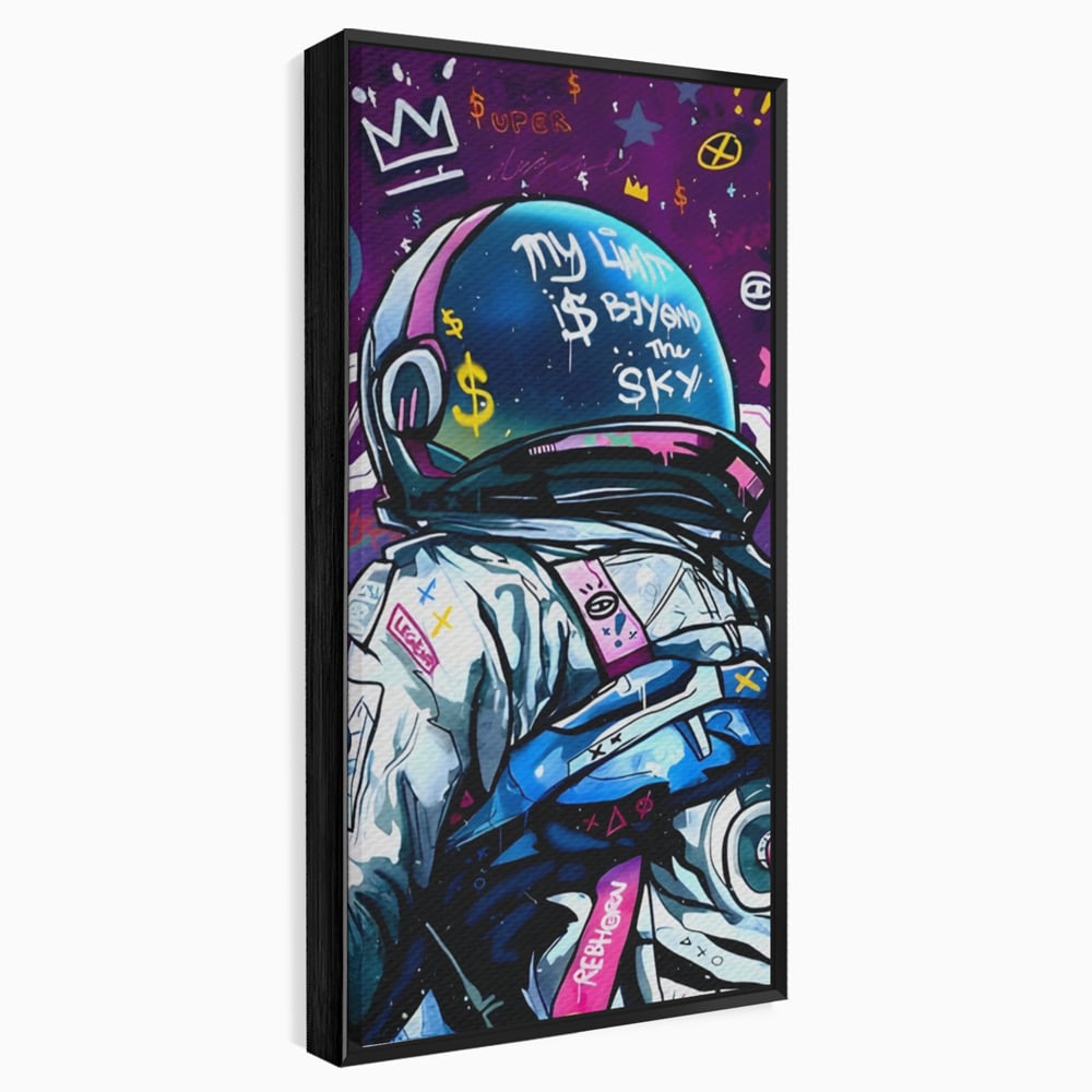 Tablou canvas cu tablou canvas cu astronaut graffiti, in rama de aluminiu negru